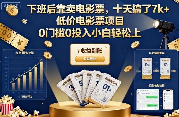 下班后靠卖电影票,十天搞了7k+,低价电影票项目,0门槛0投入小白轻松上手 下班后靠卖电影票,十天搞了7k+,低价电影票项目,0门槛0投入小白轻松上手
