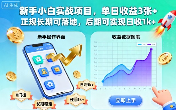 新手小白实战项目,单日收益3张+,正规长期可落地,后期可实现日收1k+ 新手小白实战项目,单日收益3张+,正规长期可落地,后期可实现日收1k+
