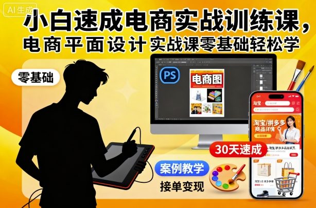 小白速成电商实战训练课,电商平面设计实战课零基础轻松学 小白速成电商实战训练课,电商平面设计实战课零基础轻松学