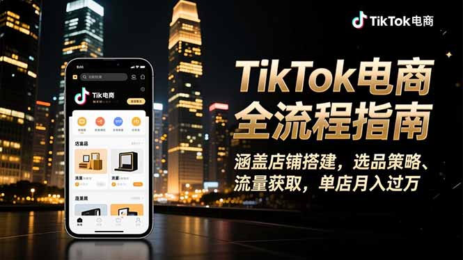（16524期）TikTok电商全流程指南，涵盖店铺搭建、选品策略、流量获取，单店月入过万