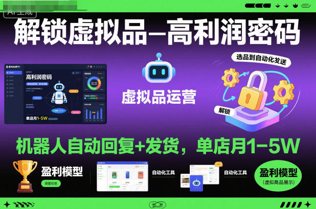 解锁虚拟品高利润密码:机器人自动回复+发货,单店月1-5W 解锁虚拟品高利润密码:机器人自动回复+发货,单店月1-5W