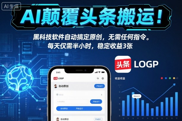 AI颠覆头条搬运!黑科技软件自动搞定原创,无需任何指令。每天仅需半小时,稳定收益3张 AI颠覆头条搬运!黑科技软件自动搞定原创,无需任何指令。每天仅需半小时,稳定收益3张