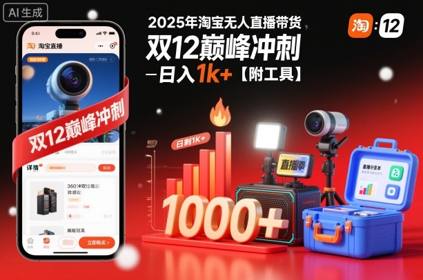 2025年淘宝无人直播带货,冲刺双12,日入1k+【附工具】 2025年淘宝无人直播带货,冲刺双12,日入1k+【附工具】