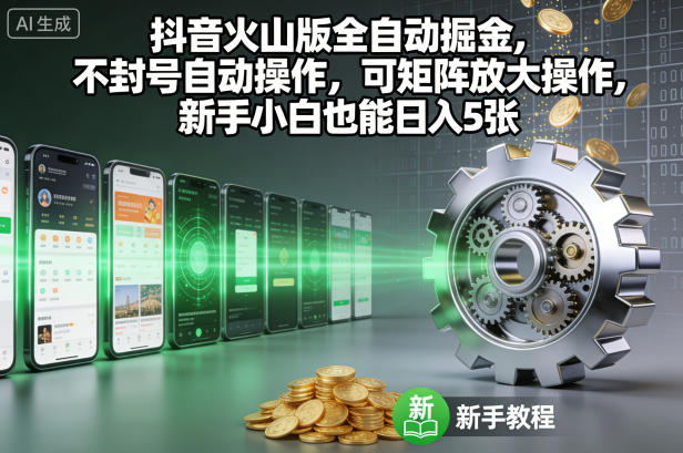 抖音火山版全自动掘金,不封号自动操作,可矩阵放大操作,新手小白也能日入5张 抖音火山版全自动掘金,不封号自动操作,可矩阵放大操作,新手小白也能日入5张