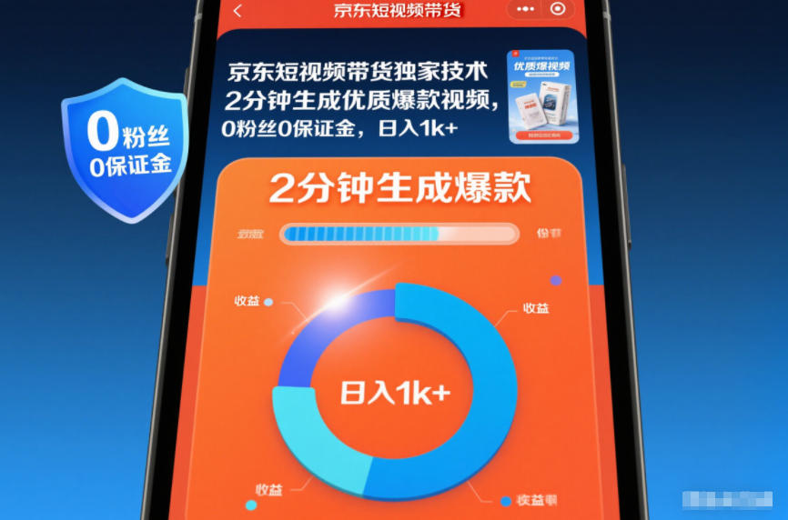 京东短视频带货独家技术,2分钟生成一条优质爆款视频,0粉丝0保证金,日入1k+ 京东短视频带货独家技术,2分钟生成一条优质爆款视频,0粉丝0保证金,日入1k+