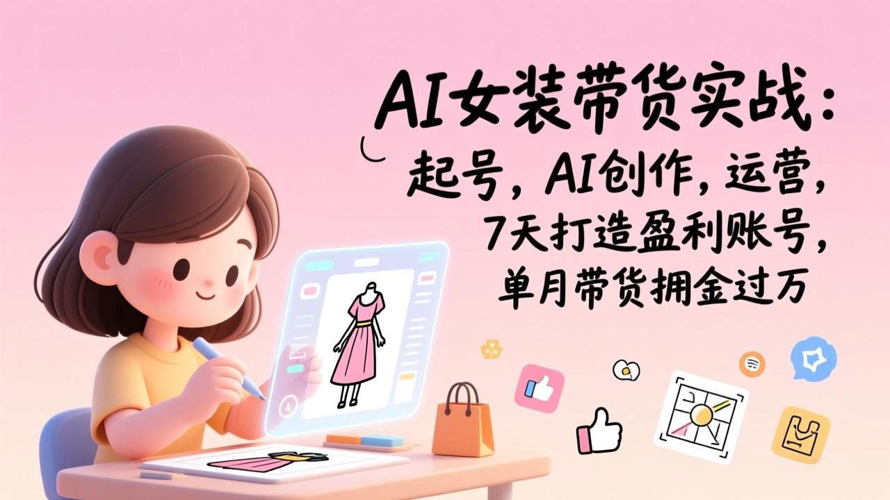 AI女装带货实战：起号，AI创作，运营，7天打造盈利账号，单月带货佣金过万