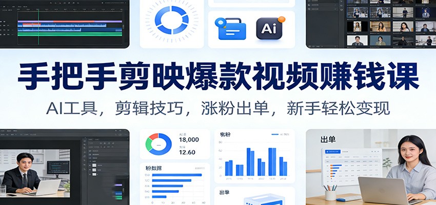 手把手剪映爆款视频赚钱课：AI工具，剪辑技巧，涨粉出单，新手轻松变现