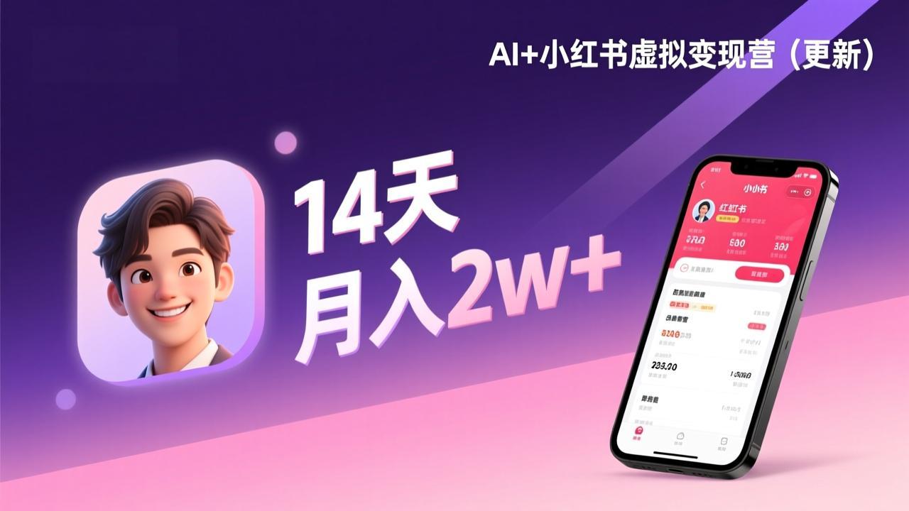 AI+小红书虚拟变现营（更新），14天掌握选品、笔记、成交，打造自动化月入2w+事业