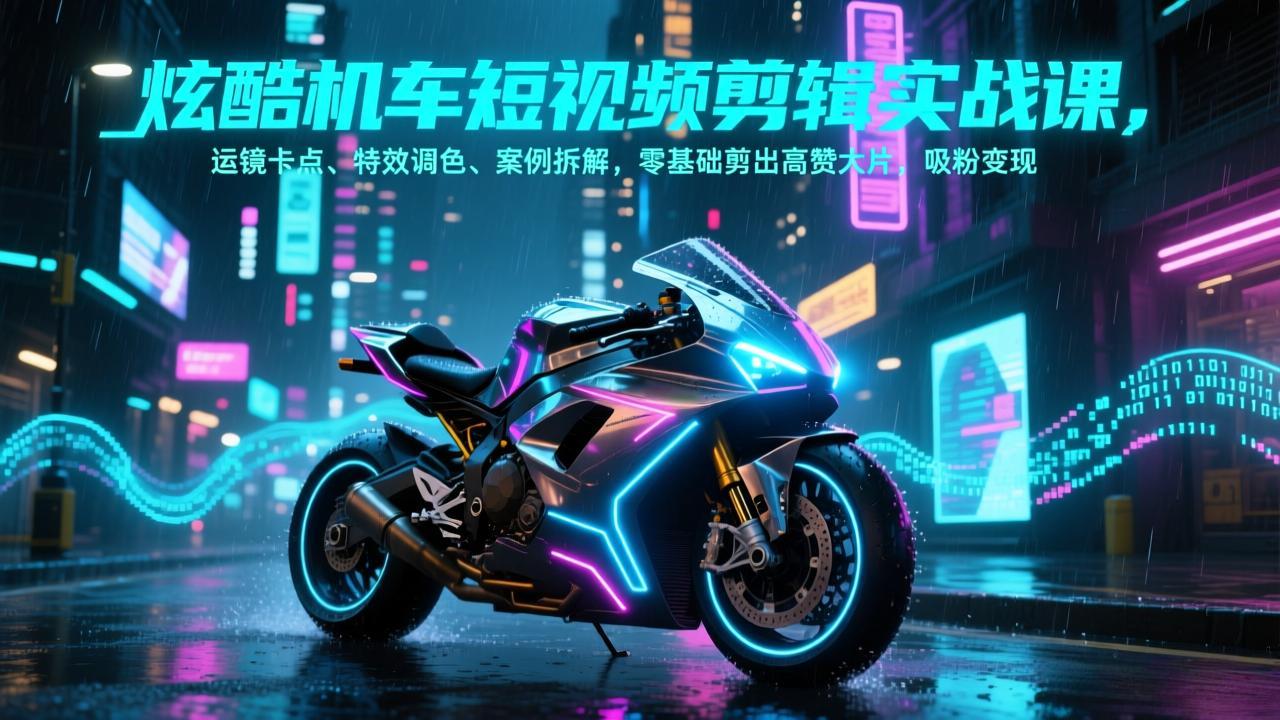 炫酷机车短视频剪辑实战课，运镜卡点、特效调色、案例拆解，零基础剪出高赞大片，吸粉变现