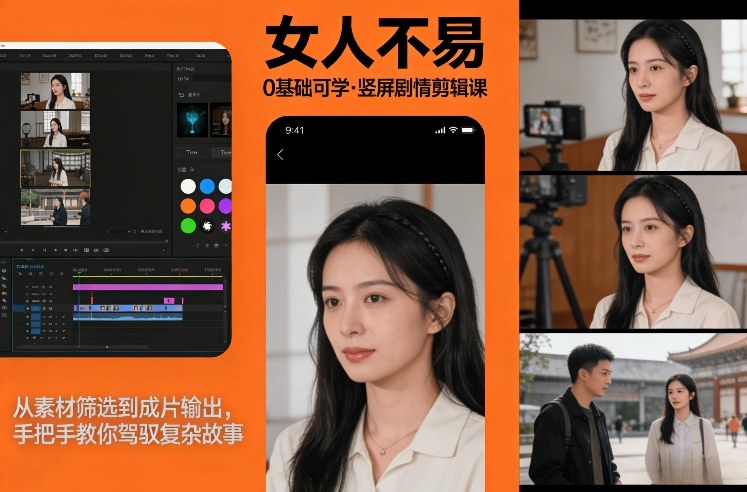 0基础可学！《女人不易》竖屏剧情剪辑课，从素材筛选到成片输出，手把手教你驾驭复杂故事