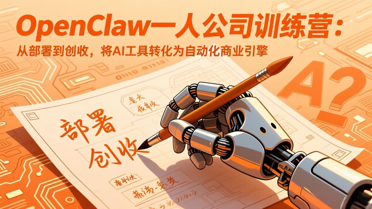 OpenClaw一人公司训练营：从部署到创收，将AI工具转化为自动化商业引擎