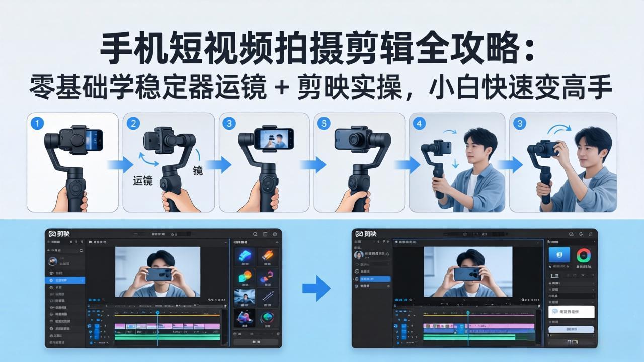 手机短视频拍摄剪辑全攻略：零基础学稳定器运镜 + 剪映实操，小白快速变高手
