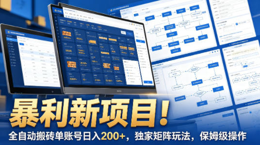 暴利新项目！全自动搬砖单账号日入200+，独家矩阵玩法，保姆级操作