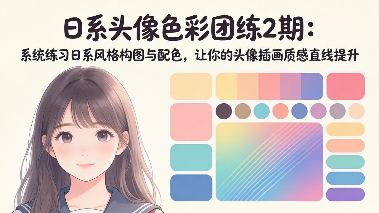 日系头像色彩团练2期：系统练习日系风格构图与配色，让你的头像插画质感直线提升