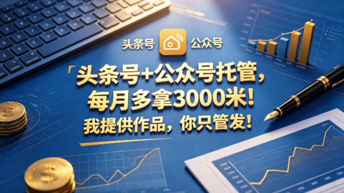 头条号+公众号托管，每月多拿3000米！我提供作品，你只管发！