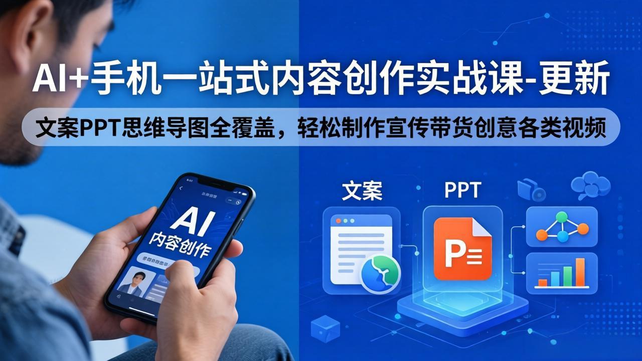 AI+手机一站式内容创作实战课-更新，文案PPT思维导图全覆盖，轻松制作宣传带货创意各类视频