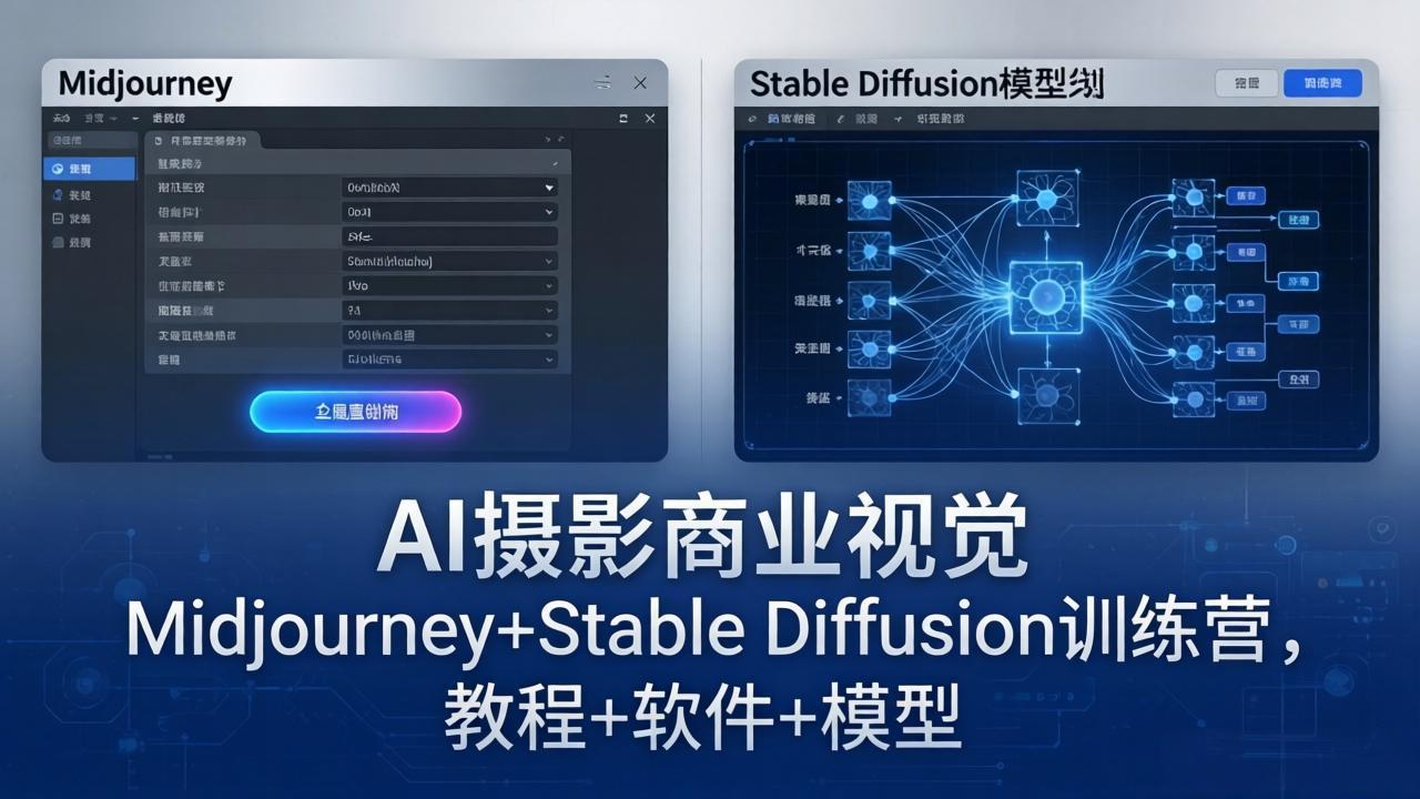 AI摄影商业视觉Midjourney+Stable Diffusion训练营，教程+软件+模型