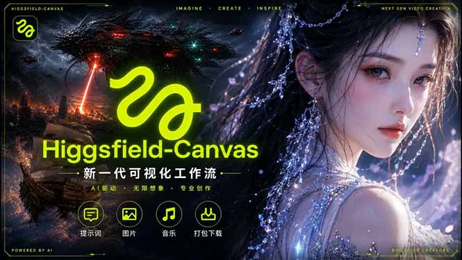 Higgsfield Canvas AI视频制作详解，节点式工作流搭建，重构新式视频创作完整教程