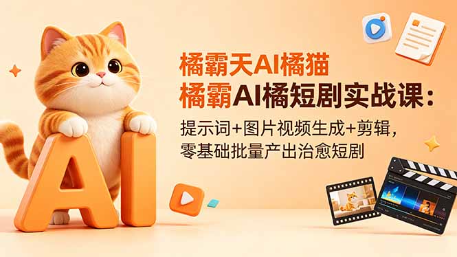 橘霸天AI橘猫短剧实战课：提示词+图片视频生成+剪辑，零基础批量产出治愈短剧