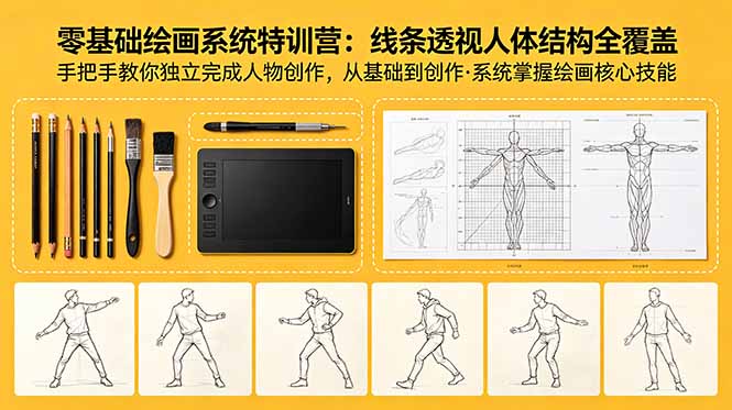 零基础绘画系统特训营：线条透视人体结构全覆盖，手把手教你独立完成人物创作