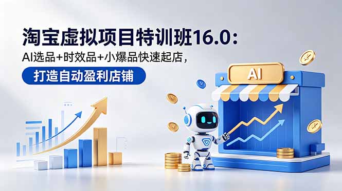淘宝虚拟项目特训班16.0：AI选品+时效品+小爆品快速起店，打造自动盈利店铺