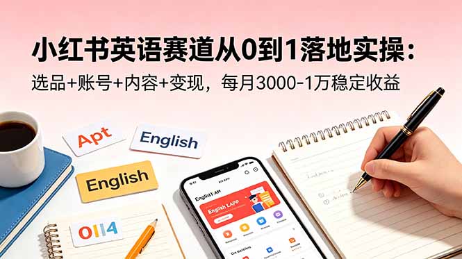 小红书英语赛道从0到1落地实操：选品+账号+内容+变现，每月3000-1万稳定收益