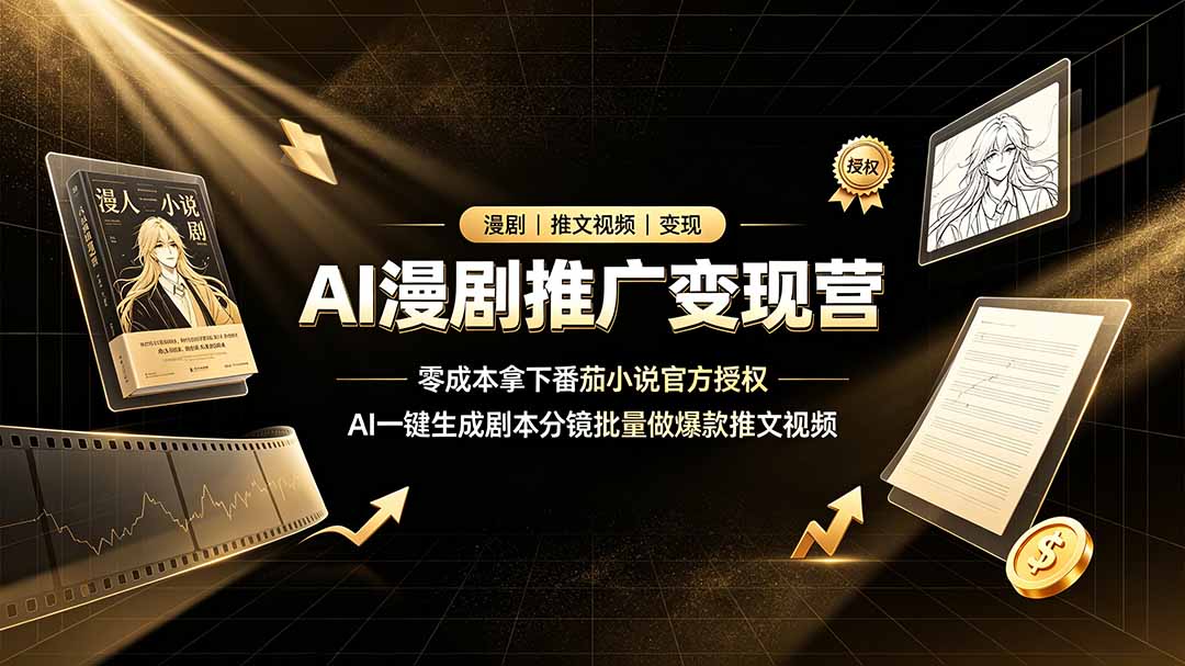 AI漫剧推广变现营，零成本拿下番茄小说官方授权，AI一键生成剧本分镜批量做爆款推文视频