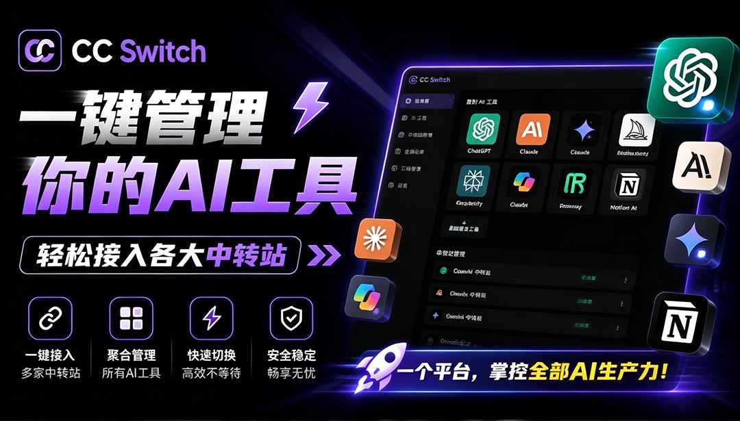一键给Chatgpt、Codex、Claude接入地第三方中转站，CC Switch统一管理你的 AI 编程工具工作流