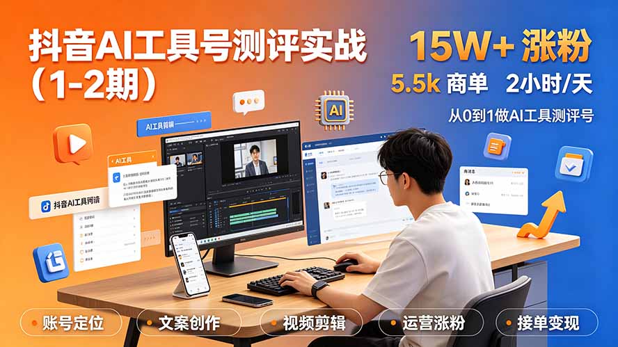 抖音AI工具号测评实战 ：单号涨粉15W+×商单5.5k×伙伴计划×普通人可复制，每天2小时长期可持续