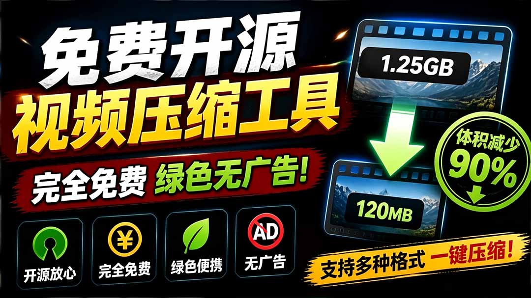 Github开源视频压缩瘦身工具，轻松压缩90%，并保持画质清晰，完全免费绿色无广告！VideoSlim