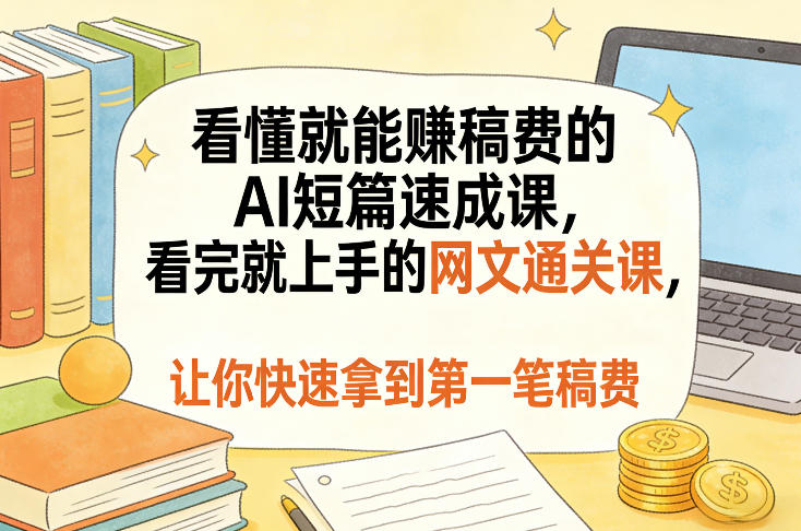 看懂就能賺稿费的AI短篇速成课，看完就上手的网文通关课，让你快速拿到第一笔稿费（更新8月）