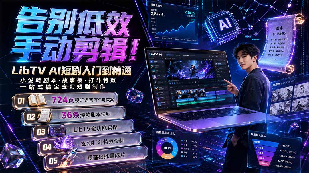 告别低效手动剪辑！LibTV AI短剧入门到精通，小说转剧本方法，故事板打斗特效一站式搞定玄幻短剧制作
