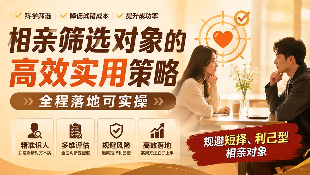 付费文章：相亲筛选对象的高效实用策略，全程落地可实操，规避短择、利己型相亲对象