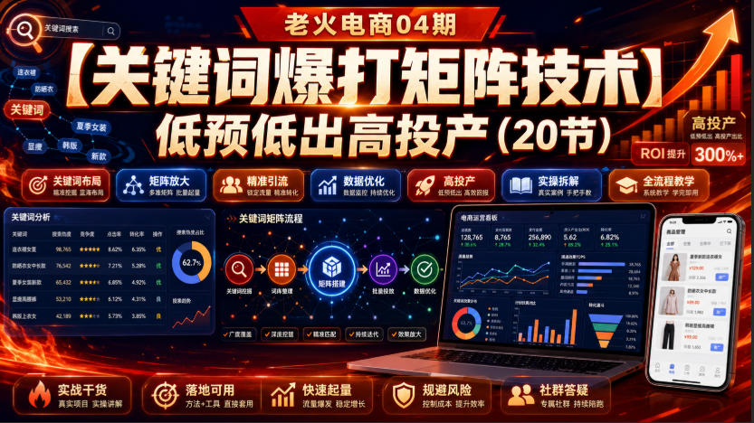 老火电商04期：【关键词爆打矩阵技术】低预低出高投产（20节）