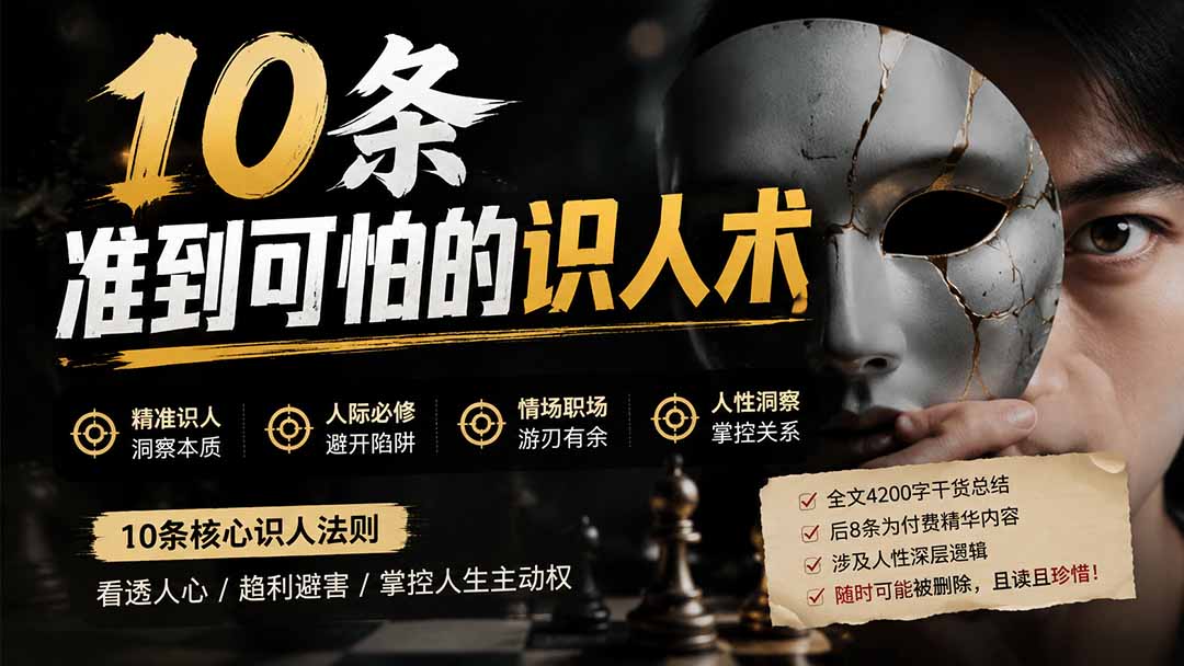 付费文章：分享10条准到可怕的识人术术，希望能帮到大家。