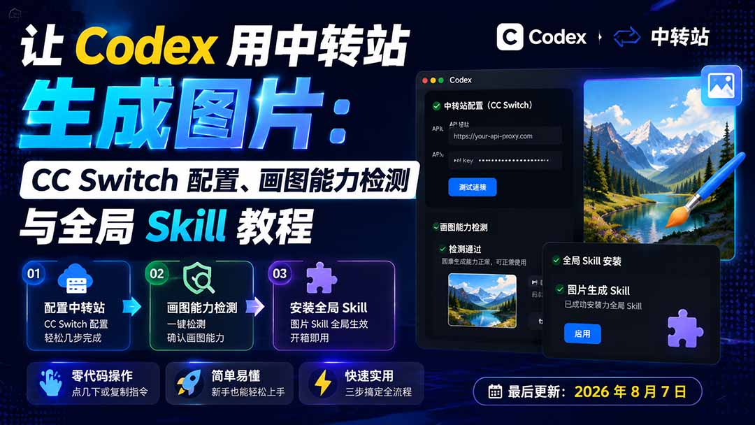 让 Codex 用中转站生成图片：CC Switch 配置、画图能力检测与全局 Skill 教程
