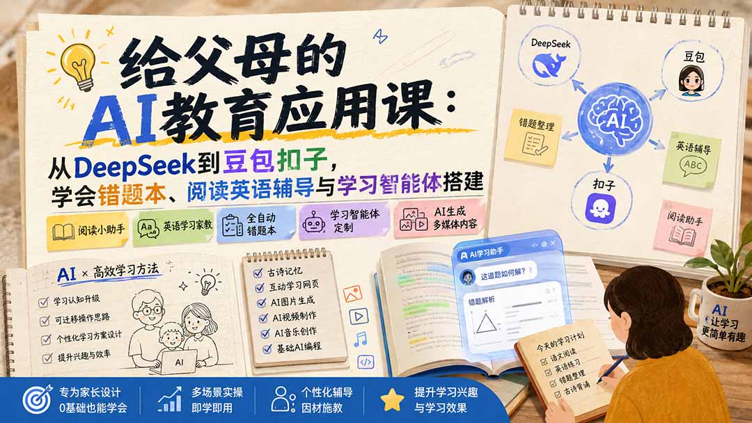 给父母的AI教育应用课：从DeepSeek到豆包扣子，学会错题本、阅读英语辅导与学习智能体搭建