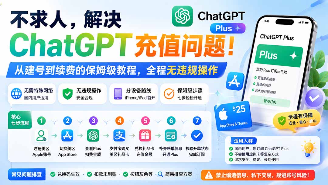 不求人，解决ChatGPT充值问题！从建号到续费的保姆级教程，全程无违规操作