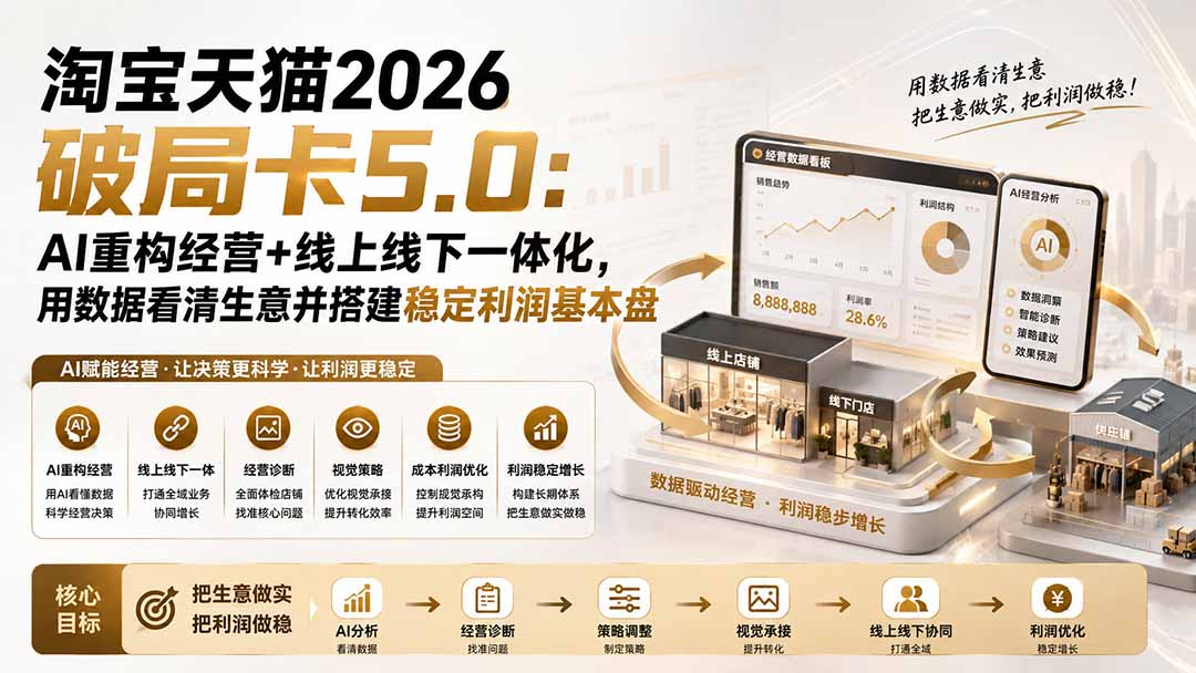 淘宝天猫2026破局卡5.0：AI重构经营+线上线下一体化，用数据看清生意并搭建稳定利润基本盘