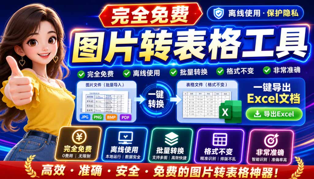图片表格识别提取工具，支持一键从图片中智能提取表格并导出Excel文件，可离线免网运行，FastTableOCR