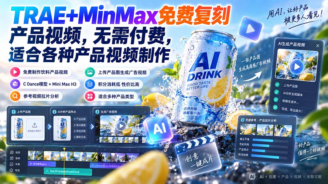 TRAE+MinMax免费复刻产品视频，无需付费，适合各种产品视频制作