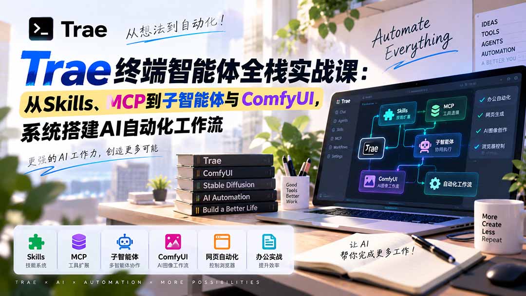 Trae终端智能体全栈实战课：从Skills、MCP到子智能体与ComfyUI，系统搭建AI自动化工作流