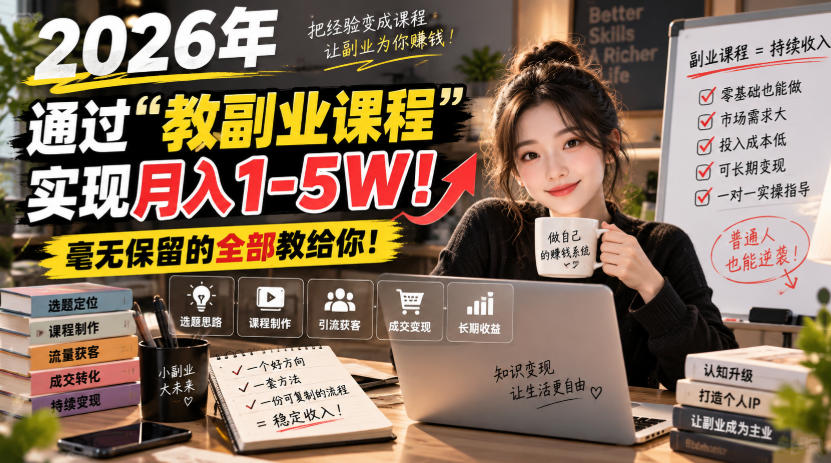 2026年通过“教副业课程”实现月入1-5W！毫无保留的全部教给你！