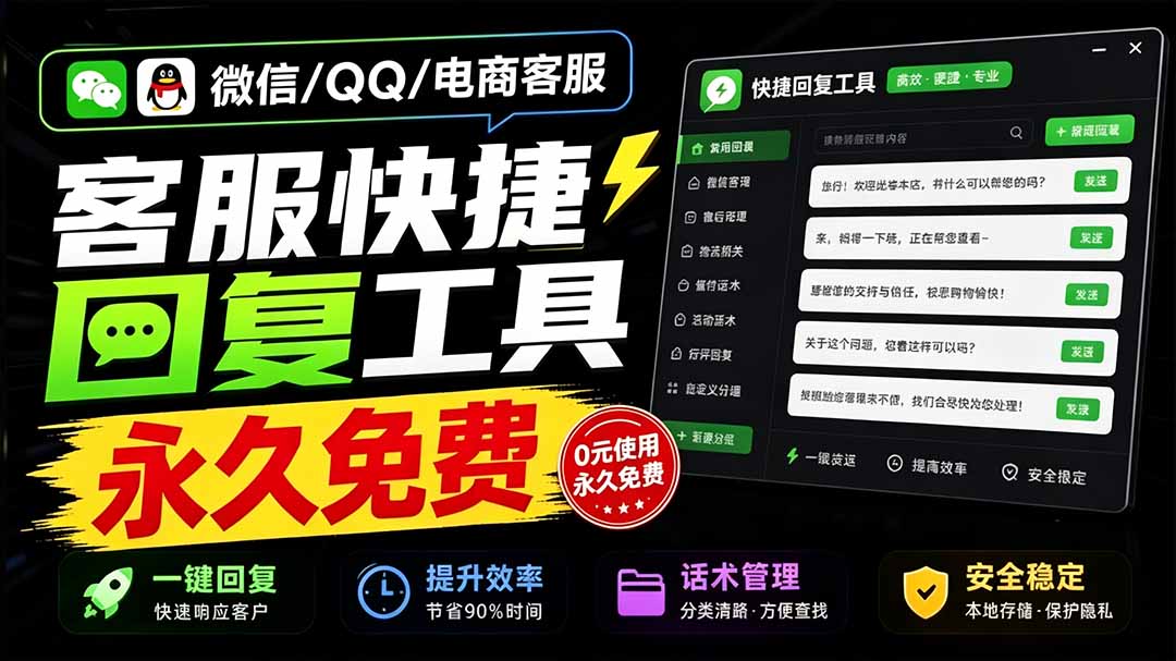 微信/QQ/电商客服快捷回复工具，支持多平台话术库与一键发送，永久免费，使用简单！易歪歪