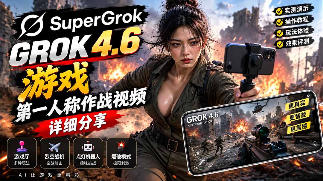 Grok 4.6 也能做游戏？第一人称作战视频实测｜玩法详细讲解