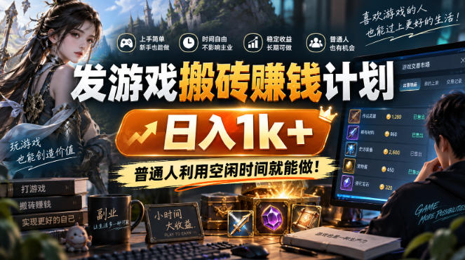 游戏搬砖賺钱计划 ，日入千元，可批量矩阵操作适合新手小白！