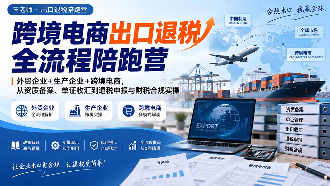 跨境电商出口退税全流程陪跑营｜外贸企业+生产企业+跨境电商，从资质备案、单证收汇到退税申报与财税合规实操