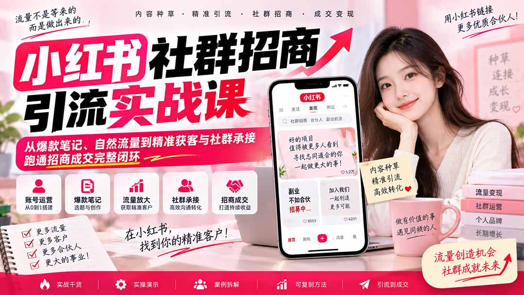 小红书社群招商引流实战课-无水印：从爆款笔记、自然流量到精准获客与社群承接，跑通招商成交完整闭环