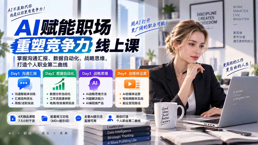 AI职场提效与第二曲线实战课-无水印：学习沟通汇报、数据工作流和战略思维，掌握AI编程做产品及自媒体运营方法