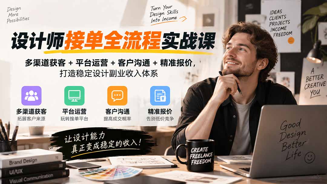 设计师接单全流程实战课-无水印｜多渠道获客+平台运营+客户沟通+精准报价，打造稳定设计副业收入体系